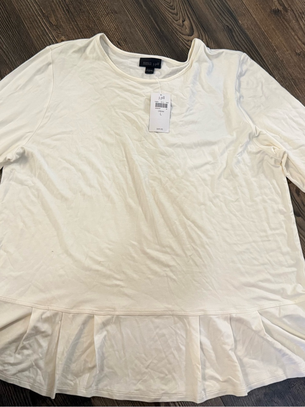 J. Jill Cream Ruffle-Hem Long Sleeve Tunic